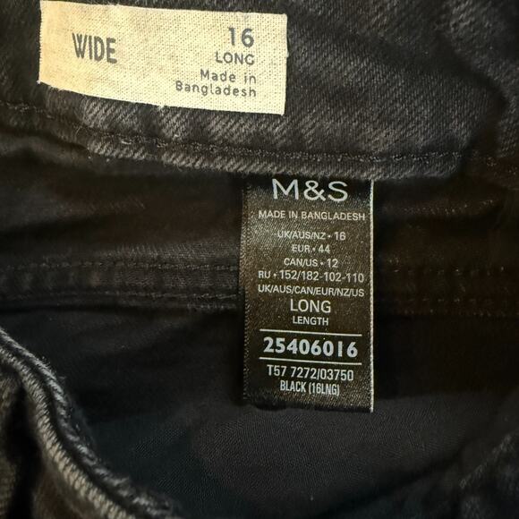 M&S Denim Wide Leg Jeans Women’s 16 Long Black High Rise Straight Marks & Spence - Picture 4 of 5